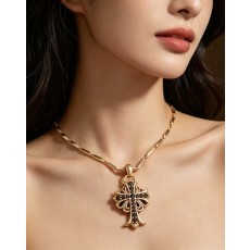 크롬하츠 블랙골드 다이아몬드 십자가 대나무 체인 목걸이 001-243405