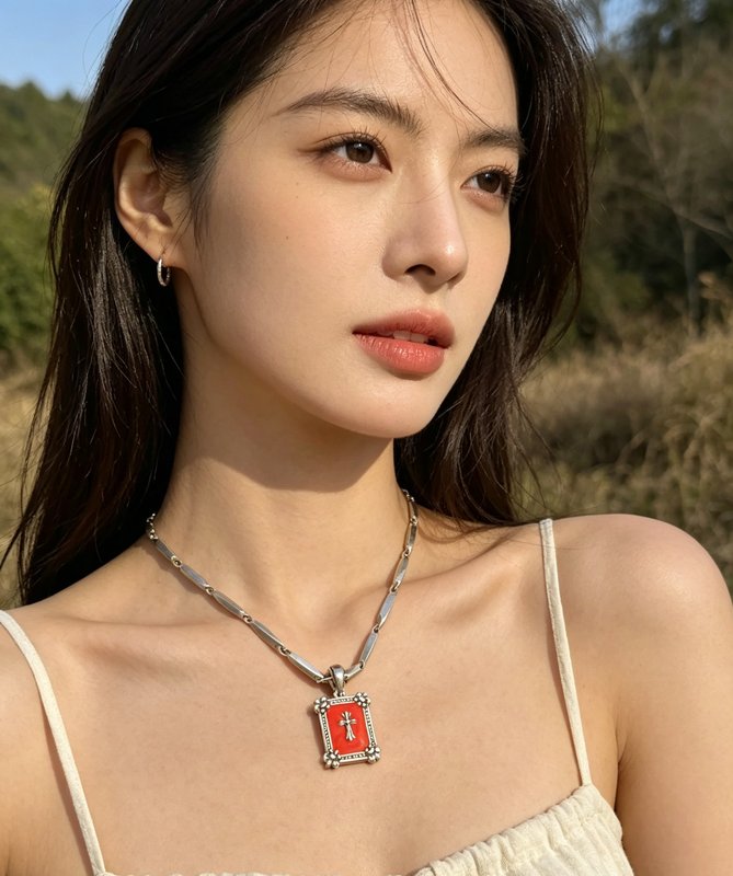 크롬하츠 레드 아게이트 십자가 목걸이 빈티지 001-243418