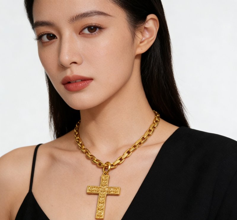 크롬하츠 스카우트 꽃 십자 펜던트 목걸이 001-243424
