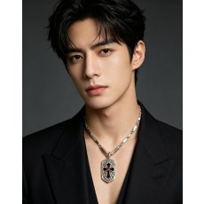크롬하츠 핑크 다이아몬드 사각 펜던트 빈티지 목걸이 001-243434