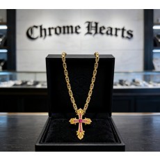 크롬하츠 핑크다이아몬드 불꽃 십자가 목걸이 001-243438
