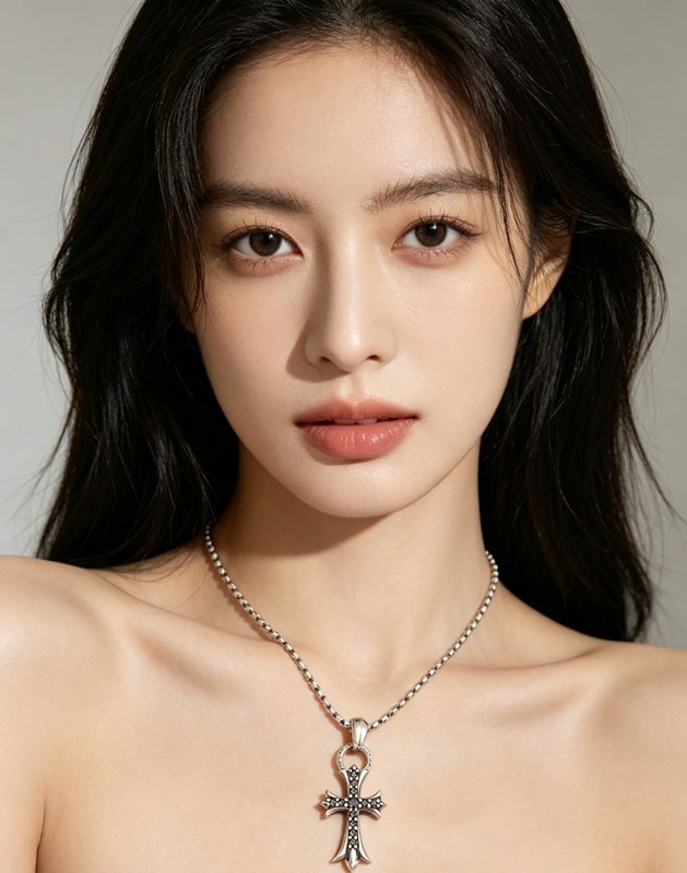 크롬하츠 블랙다이아몬드 십자가 목걸이 빈티지 실버 001-243453