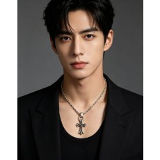 크롬하츠 블랙다이아몬드 십자가 목걸이 빈티지 실버 001-243453