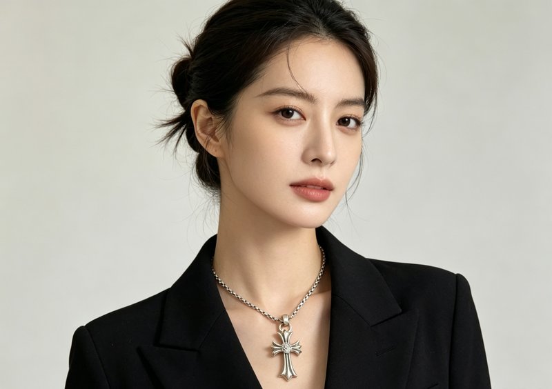 크롬하츠 스타일 미니 십자가 실버 목걸이 001-243454