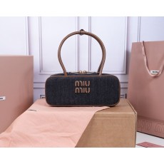 미우미우 데님 캔버스 가죽 볼링백 001-248373
