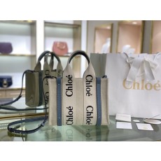 클로에 우디 토트백 캔버스 미스트 블루 스몰 001-251139