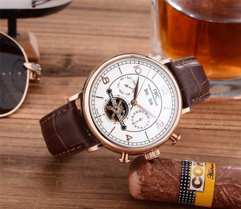 IWC 스타일 오매틱 스틸 가죽 남성 시계 001-251316
