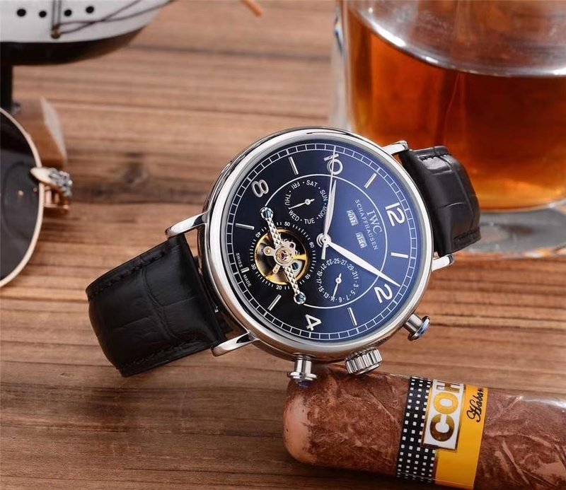 IWC 스타일 오매틱 스틸 가죽 남성 시계 001-251316