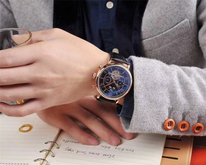 IWC 스타일 오매틱 스틸 가죽 남성 시계 001-251316