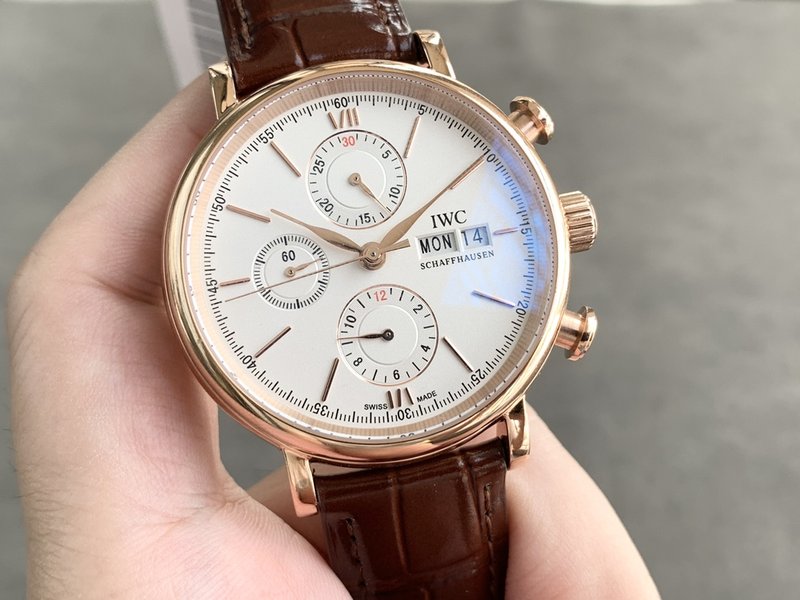 IWC 포르투기제 크로노그래프 스틸 가죽 남성 시계 001-251404
