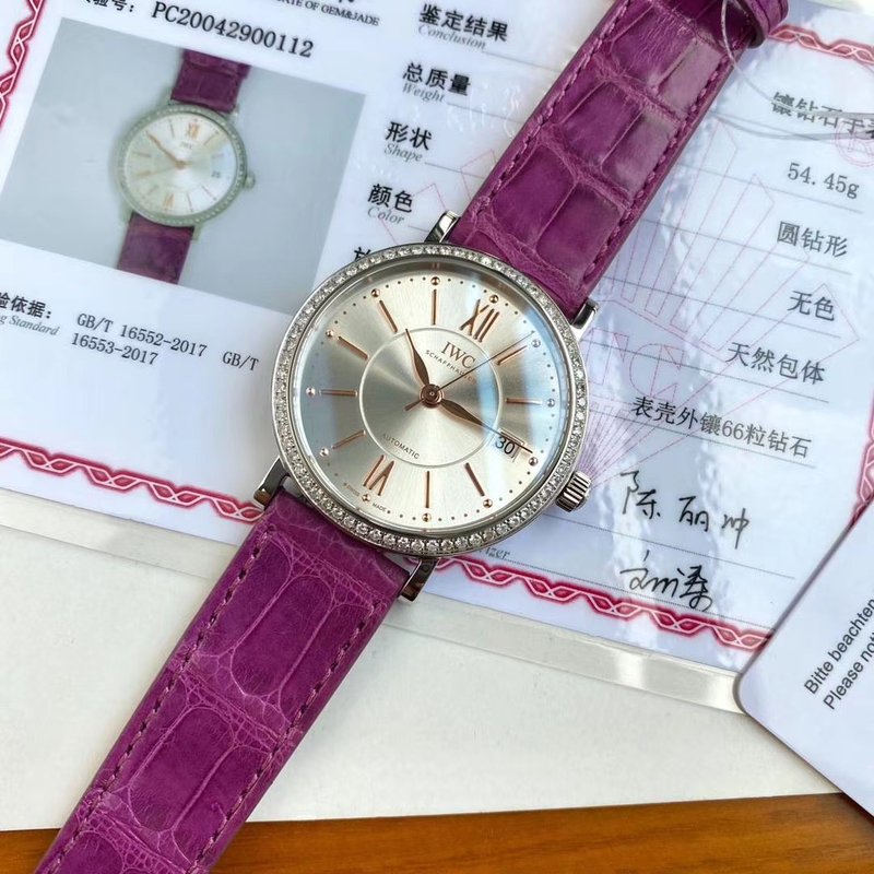IWC 포르투기제 퍼플 다이얼 다이아몬드 여성 시계 001-251479