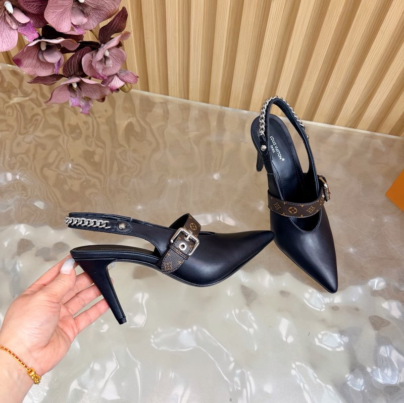 루이비통 바이브 체인 백스트랩 뾰족구두 샌들 001-252361