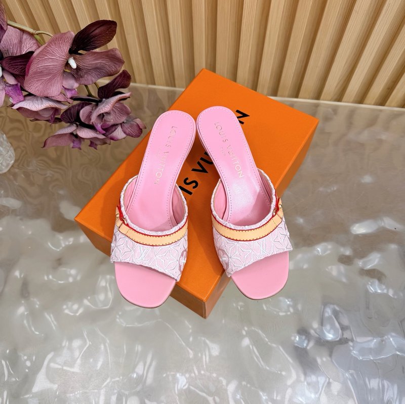 루이비통 자수 데님 캣힐 슬리퍼 001-252456