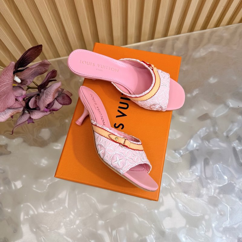 루이비통 자수 데님 캣힐 슬리퍼 001-252456
