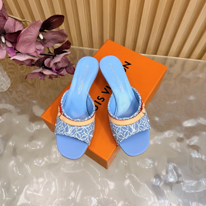 루이비통 자수 데님 캣힐 슬리퍼 001-252457