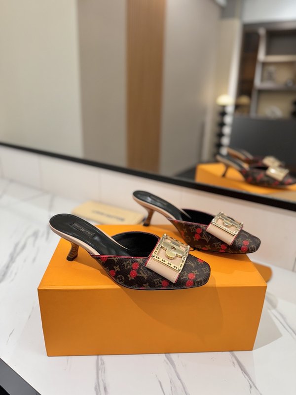 LV 모노그램 데님 하이힐 샌들 여성용 001-252485