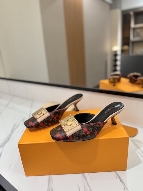 LV 모노그램 데님 하이힐 샌들 여성용 001-252485
