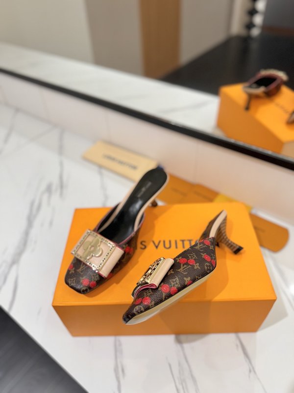 LV 모노그램 데님 하이힐 샌들 여성용 001-252485