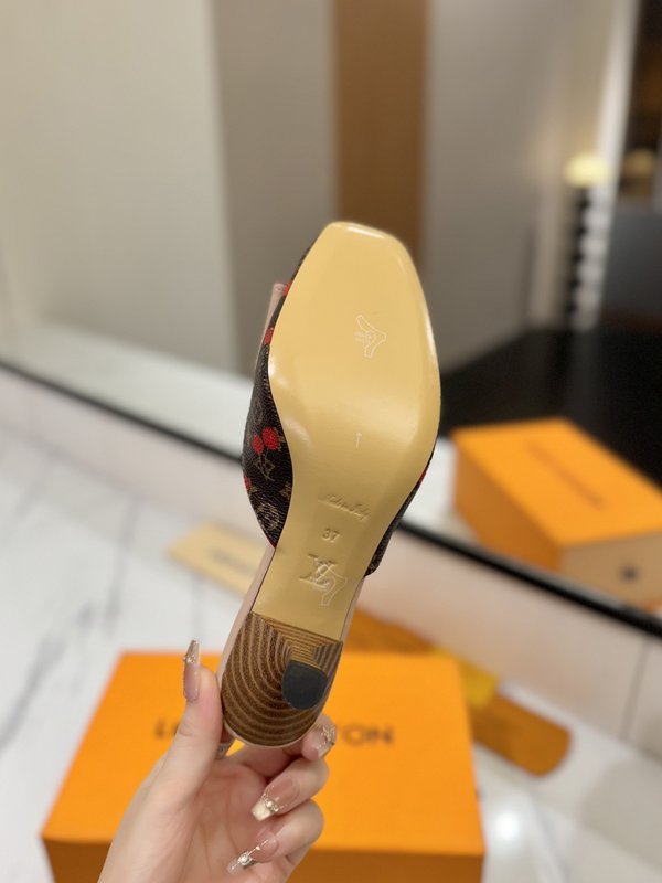 LV 모노그램 데님 하이힐 샌들 여성용 001-252485