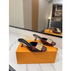LV 모노그램 데님 하이힐 샌들 여성용 001-252485