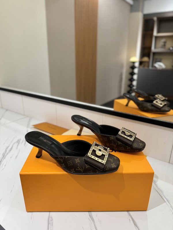 LV 모노그램 데님 하이힐 샌들 여성용 001-252486