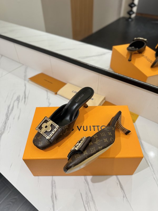 LV 모노그램 데님 하이힐 샌들 여성용 001-252486