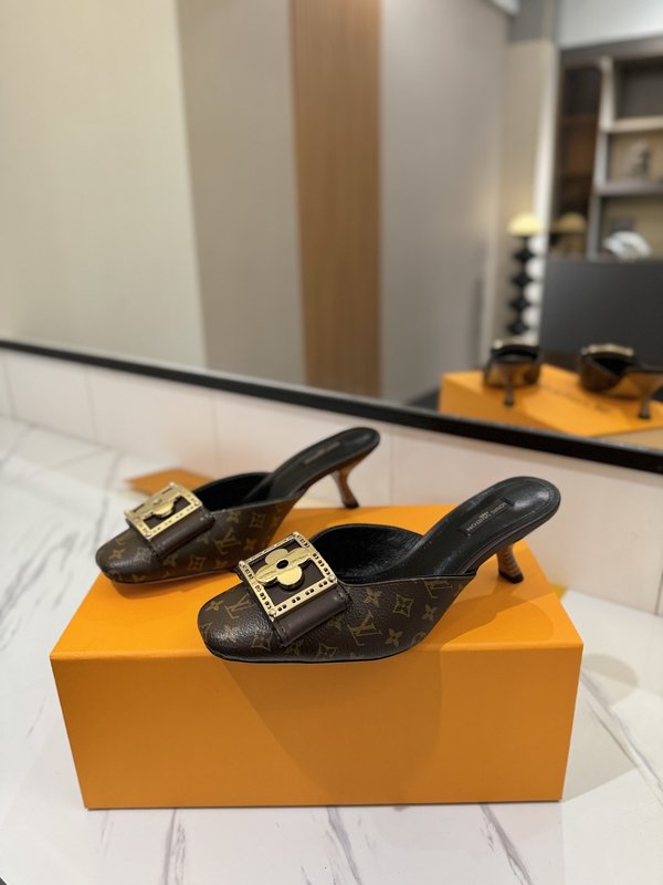 LV 모노그램 데님 하이힐 샌들 여성용 001-252486
