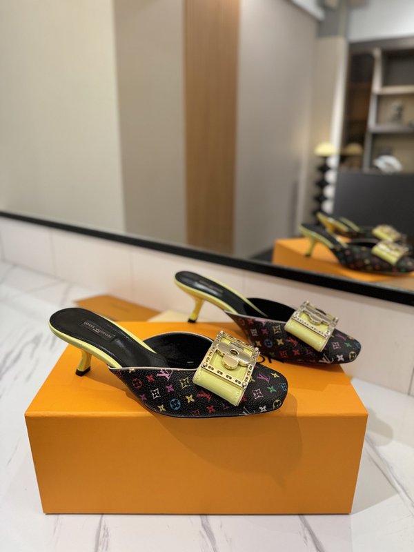 LV 모노그램 데님 하이힐 샌들 여성용 001-252488