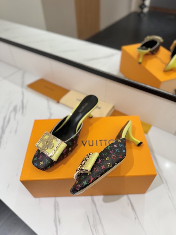 LV 모노그램 데님 하이힐 샌들 여성용 001-252488