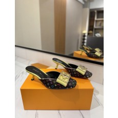 LV 모노그램 데님 하이힐 샌들 여성용 001-252488