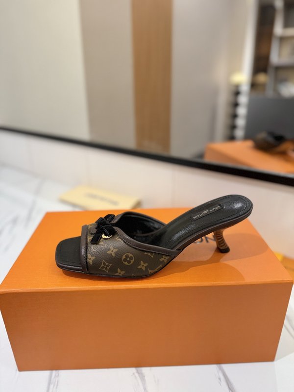 LV 모노그램 데님 하이힐 샌들 여성용 001-252494