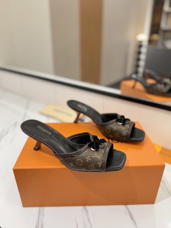 LV 모노그램 데님 하이힐 샌들 여성용 001-252494