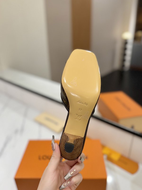 LV 모노그램 데님 하이힐 샌들 여성용 001-252494