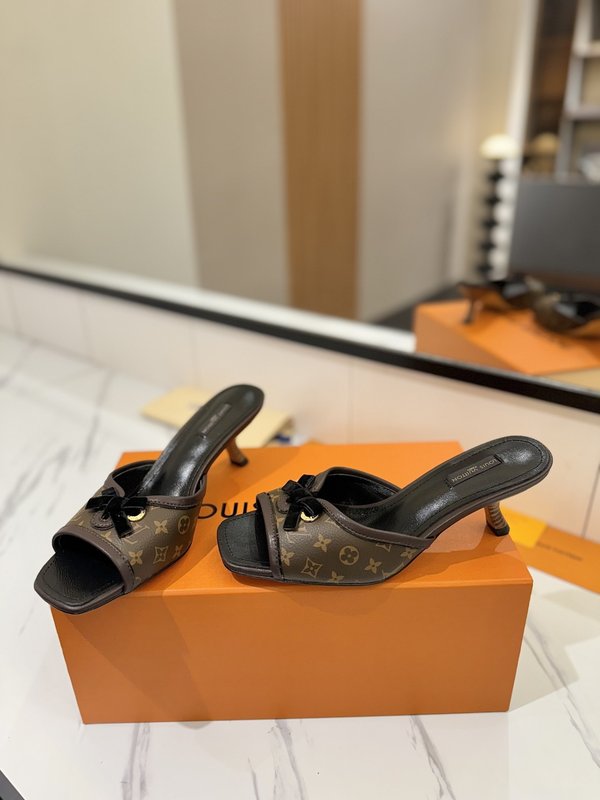 LV 모노그램 데님 하이힐 샌들 여성용 001-252494