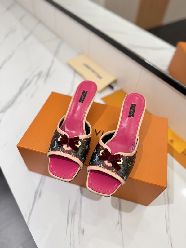 LV 모노그램 데님 하이힐 샌들 여성용 001-252495