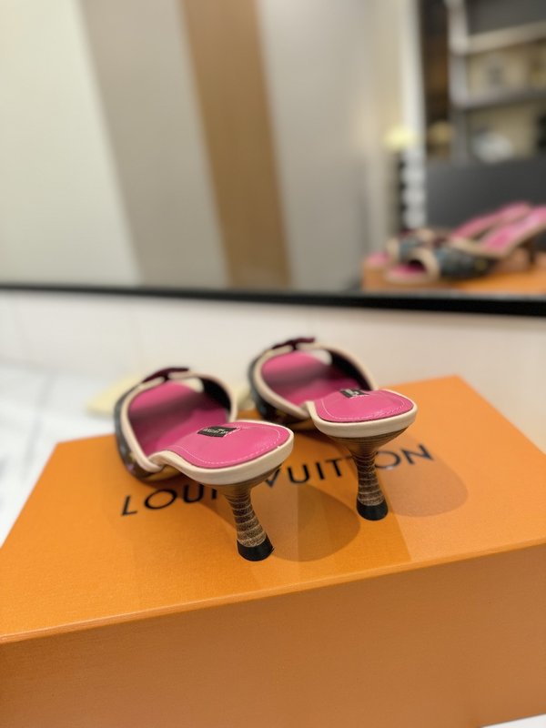 LV 모노그램 데님 하이힐 샌들 여성용 001-252495