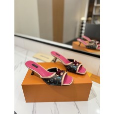 LV 모노그램 데님 하이힐 샌들 여성용 001-252495