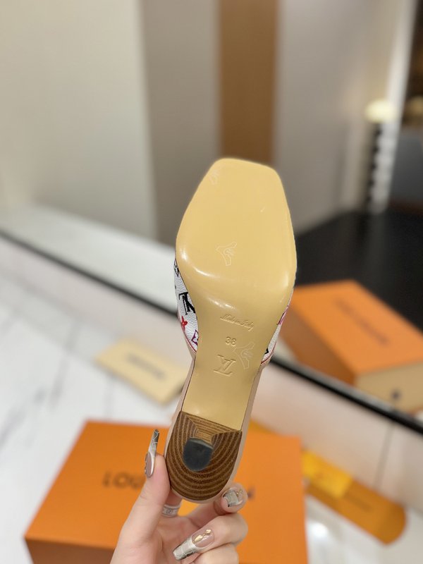 LV 모노그램 데님 하이힐 샌들 여성용 001-252498