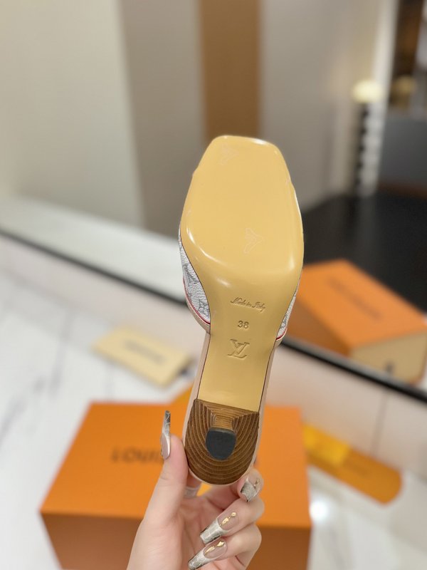 LV 모노그램 데님 하이힐 샌들 여성용 001-252500