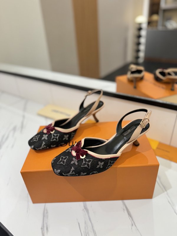 LV 모노그램 데님 하이힐 샌들 여성용 001-252506