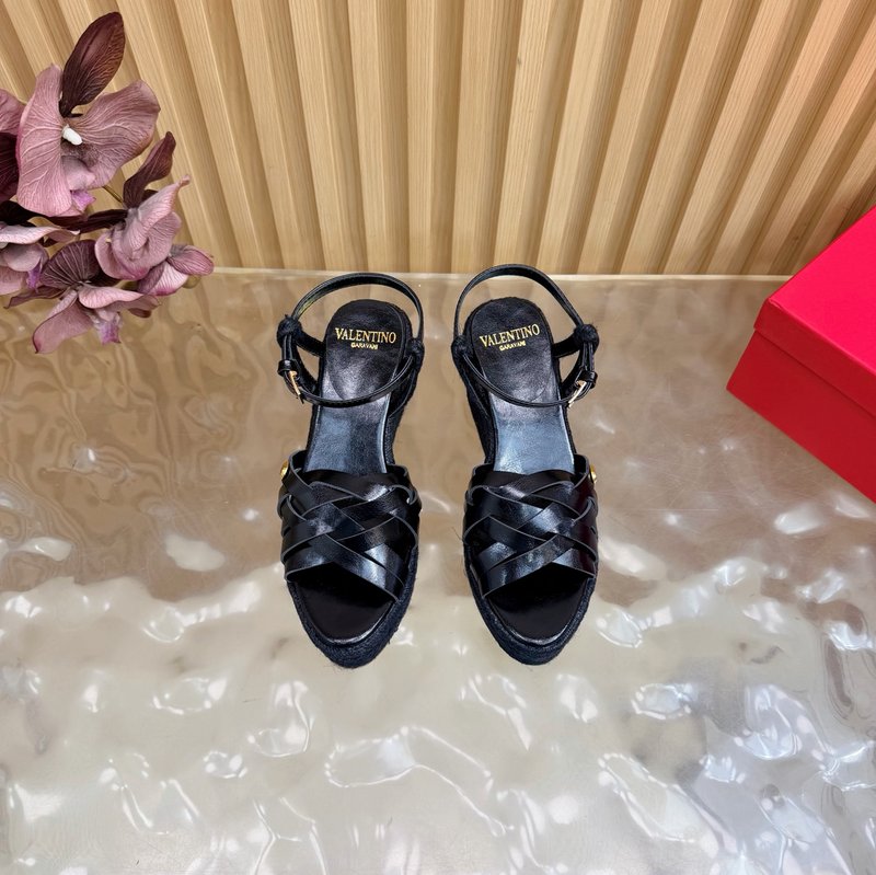 발렌티노 V 버클 매듭编织 하이힐 샌들 001-252740