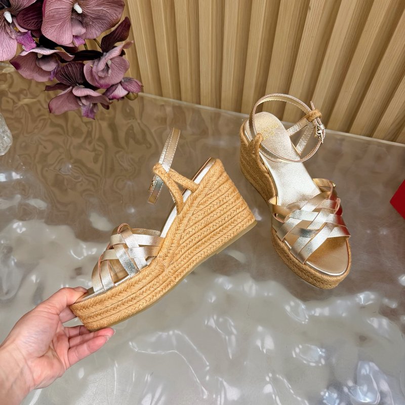 발렌티노 V 버클 로프 위빙 하이힐 샌들 001-252742