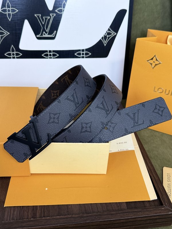 LV 양면 모노그램 캔버스 벨트 블랙 버클 001-253192