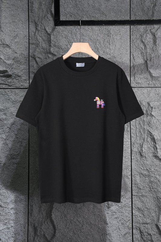 디올 자수 라운드넥 반팔 티셔츠 001-254036
