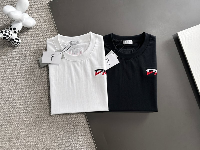 디올 남성 자수 면 반팔 티셔츠 001-254130