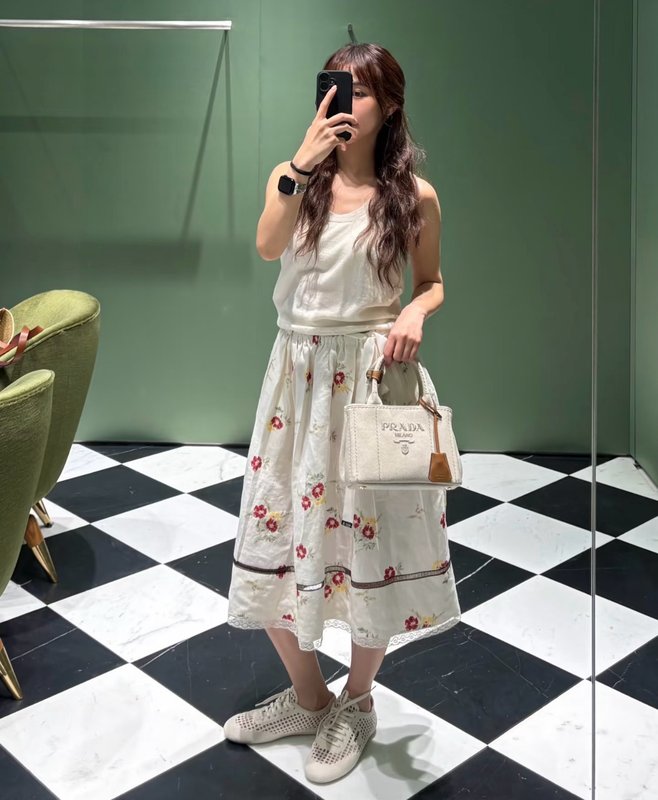 레드 플라워 린넨 레이스 스커트 001-255575