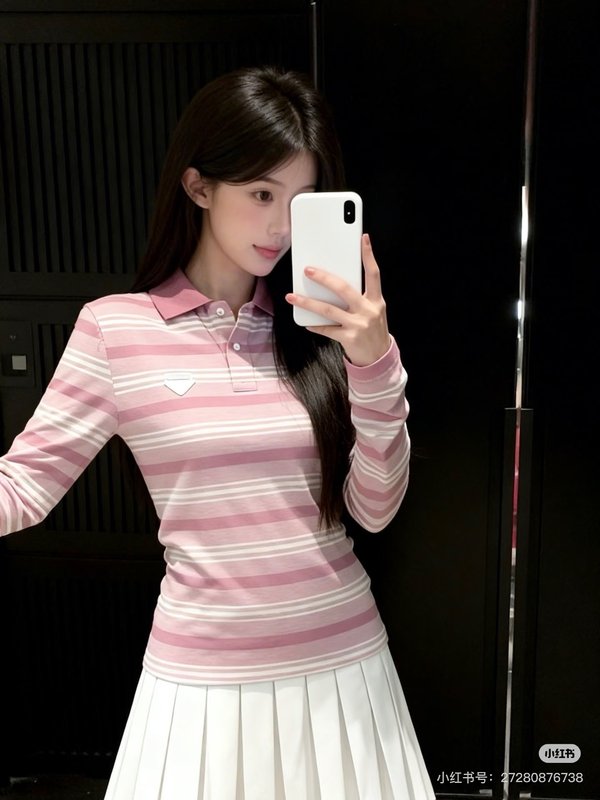 레터 삼각 로고 피케 면 스트라이프 폴로 긴팔 001-255595