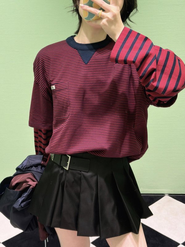 프라다 레드 스트라이프 루즈핏 숏슬리브 티셔츠 001-255594