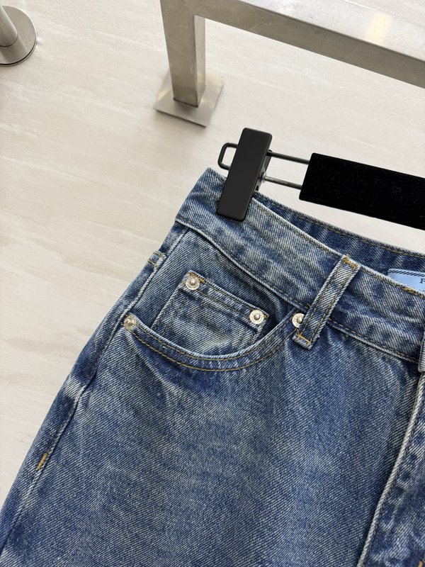 프라다 워싱 데님 하이웨이스트 스트레이트 진 001-255999