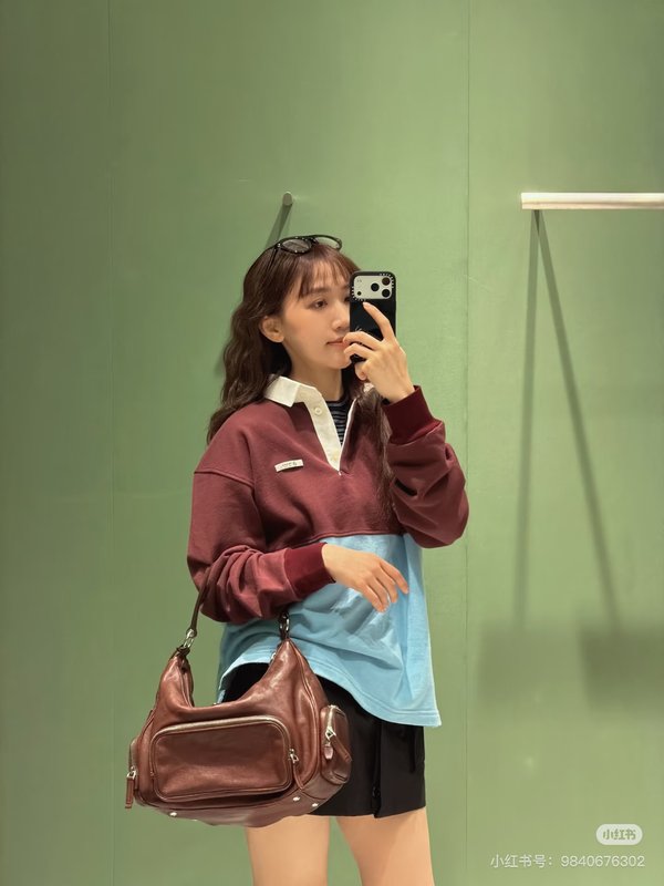 컬러 블록 라펠 후드 긴팔 티셔츠 001-256001
